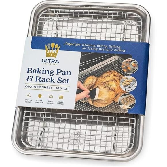 Ultra Cuisine Quarter Sheet Pan with Wire Rack Set - Includes Premium Aluminum - Picture 7 of 7